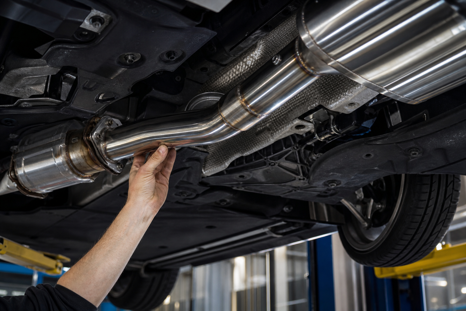 Auspuff-Service – Auspuffanlage mit Katalysator von unten bei Ingenieurmann Graz