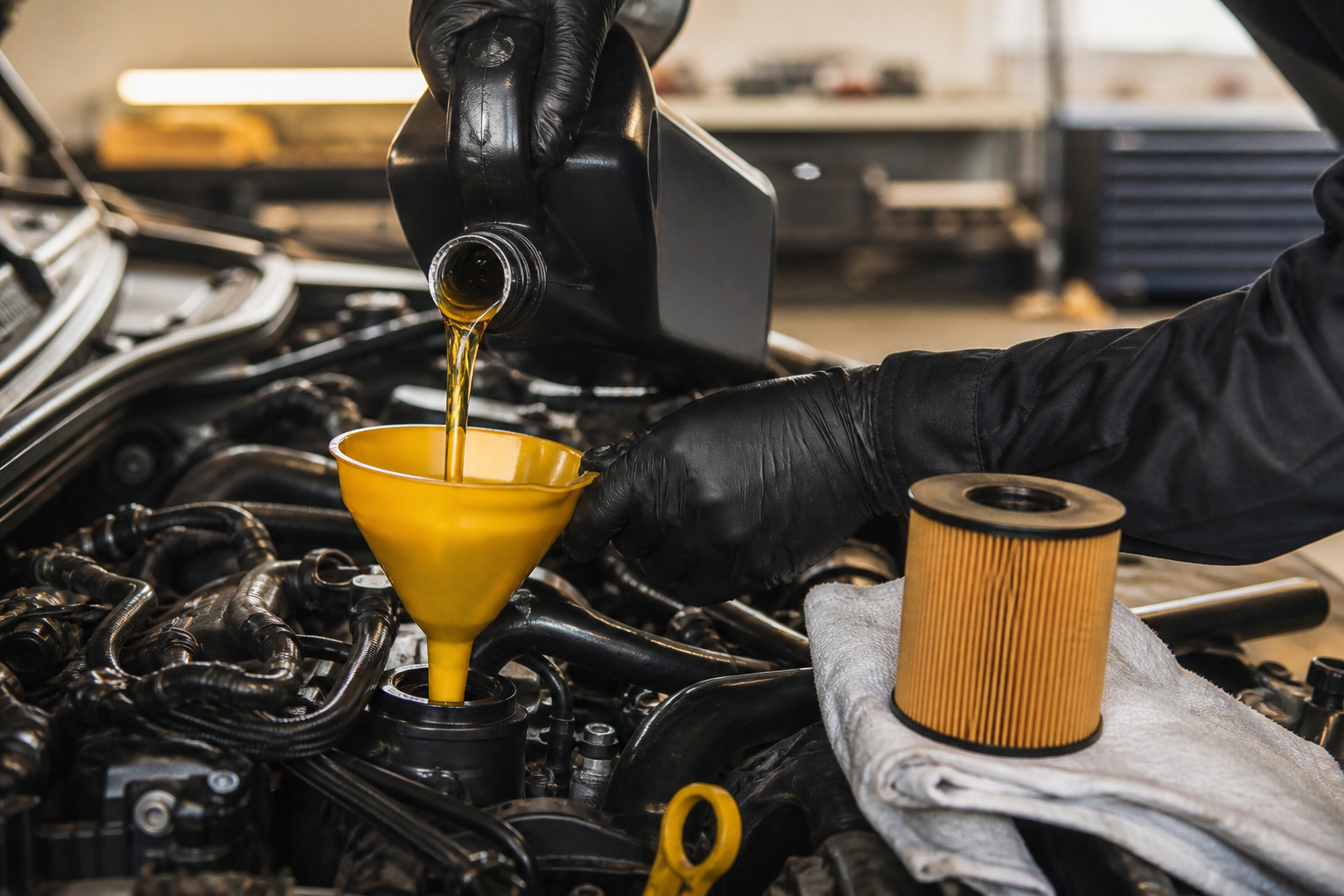 Kleiner Service – Motoröl-Wechsel mit Trichter und neuem Ölfilter bei Ingenieurmann Graz